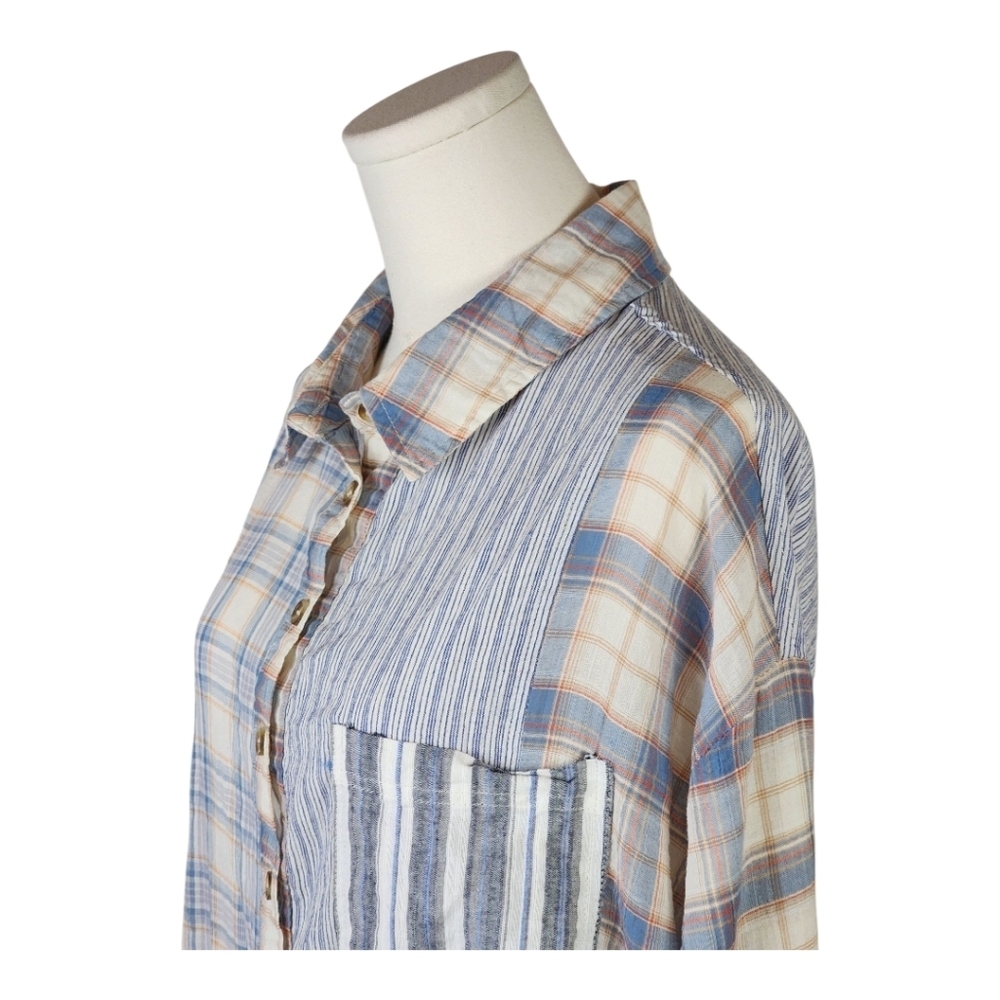Umgee USA Patchwork Plaid Striped Button Down Shi… - image 2